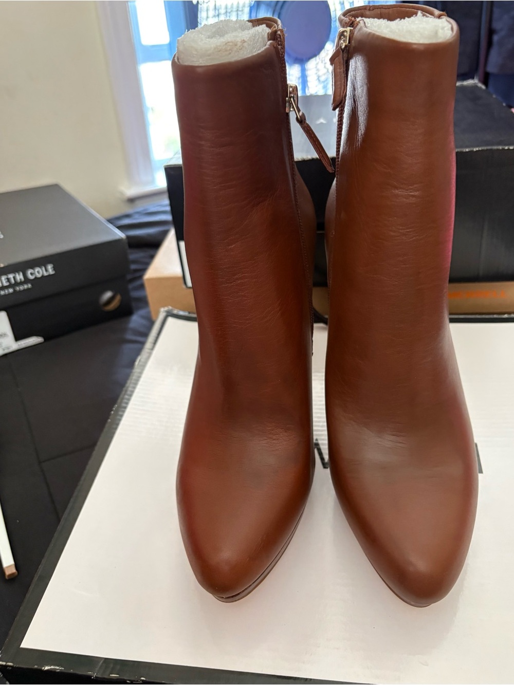 Nine West Brown Leather Pointed Toe Ankle Boots